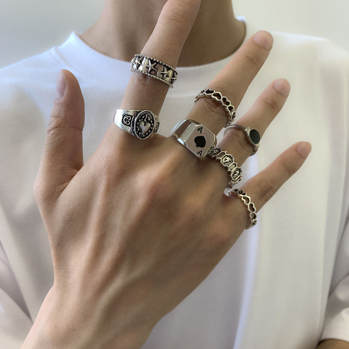 Set of 7 All Mood Silver Rings | Salty
