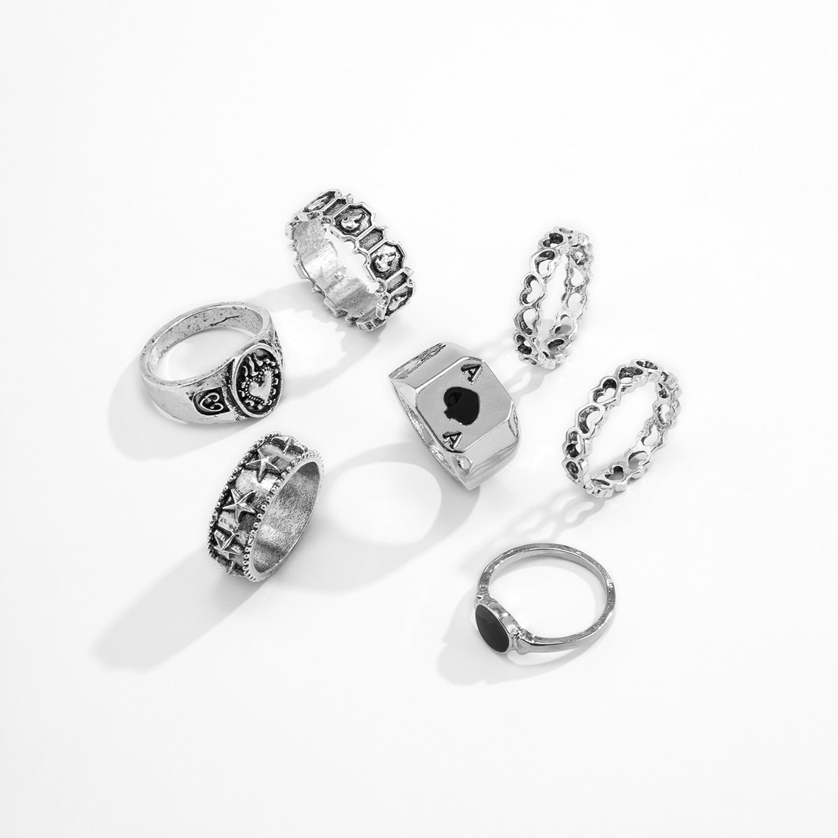 Set of 7 All Mood Silver Rings | Salty