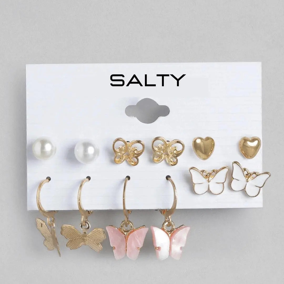 Set of 6 Butterfly Drop Earrings and Studs | Salty