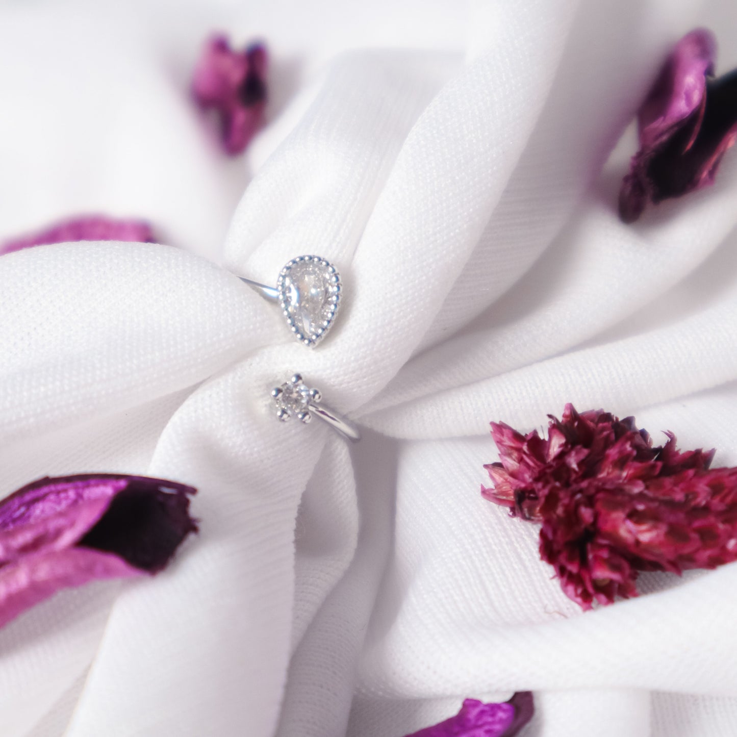 Almond Diamond Ring - Silver