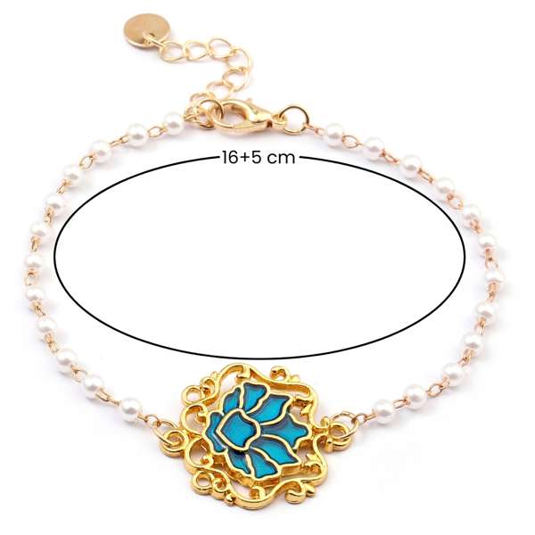Serenity Lotus Blue Charm Gold Bracelet