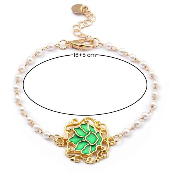 Serenity Lotus Green Charm Gold Bracelet