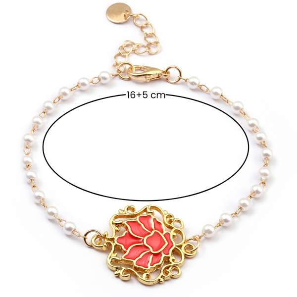 Serenity Lotus Red Charm Gold Bracelet