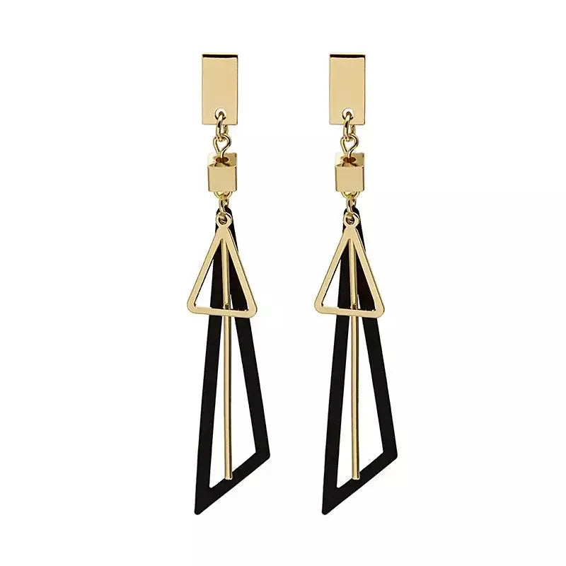 Black Geometric Decor Drop Earrings Gold | Salty