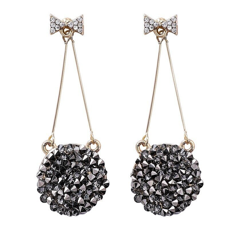 Black Studded Bow Sleek Earrings