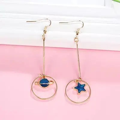 Blue Star Planet Dangle Hoop Earrings | Salty