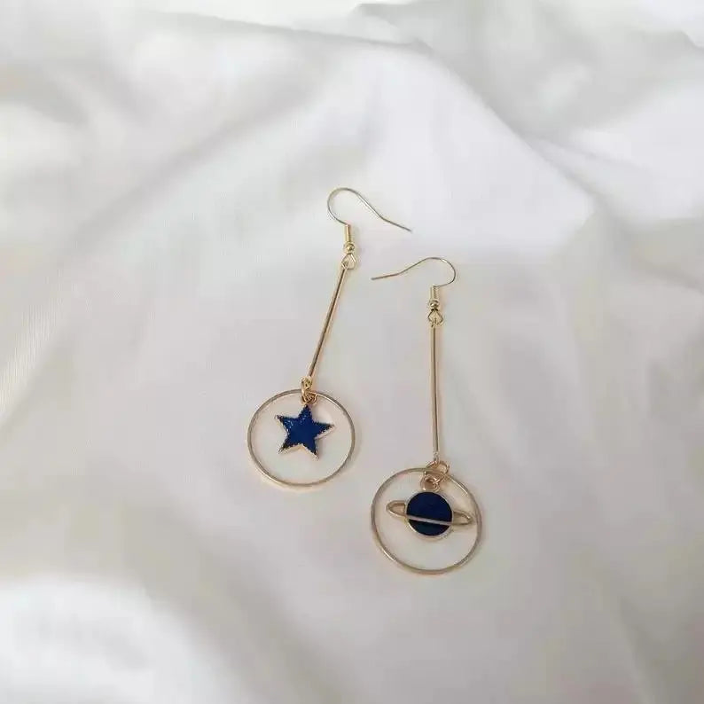 Blue Star Planet Dangle Hoop Earrings | Salty