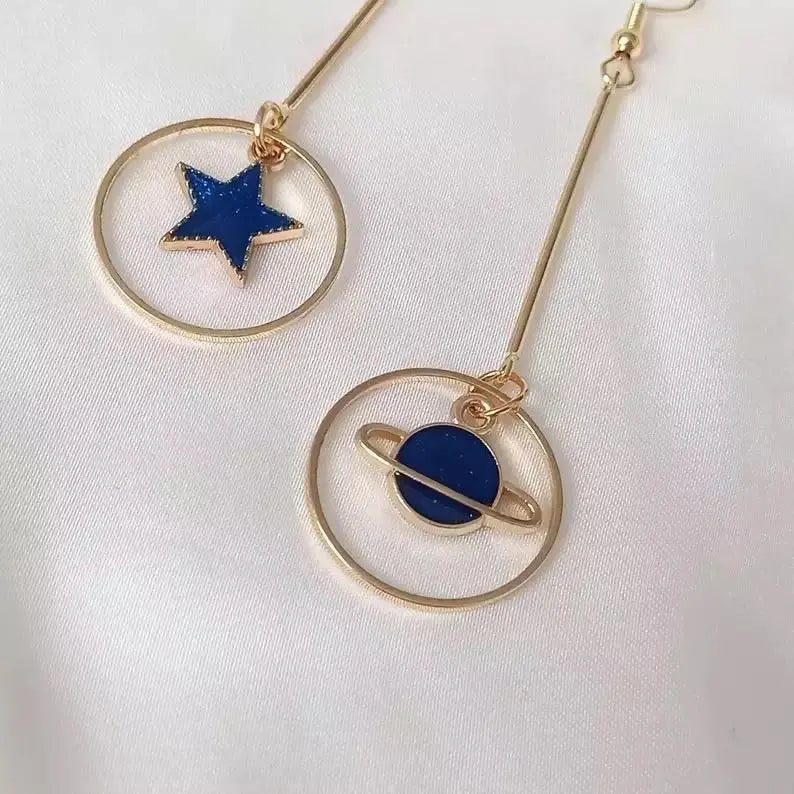 Blue Star Planet Dangle Hoop Earrings | Salty
