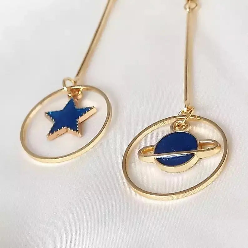 Blue Star Planet Dangle Hoop Earrings | Salty