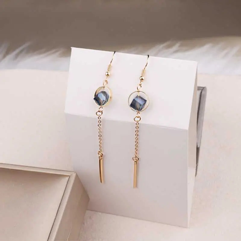 Blue Stone Opal Crystal Long Chain Tassel Drop
