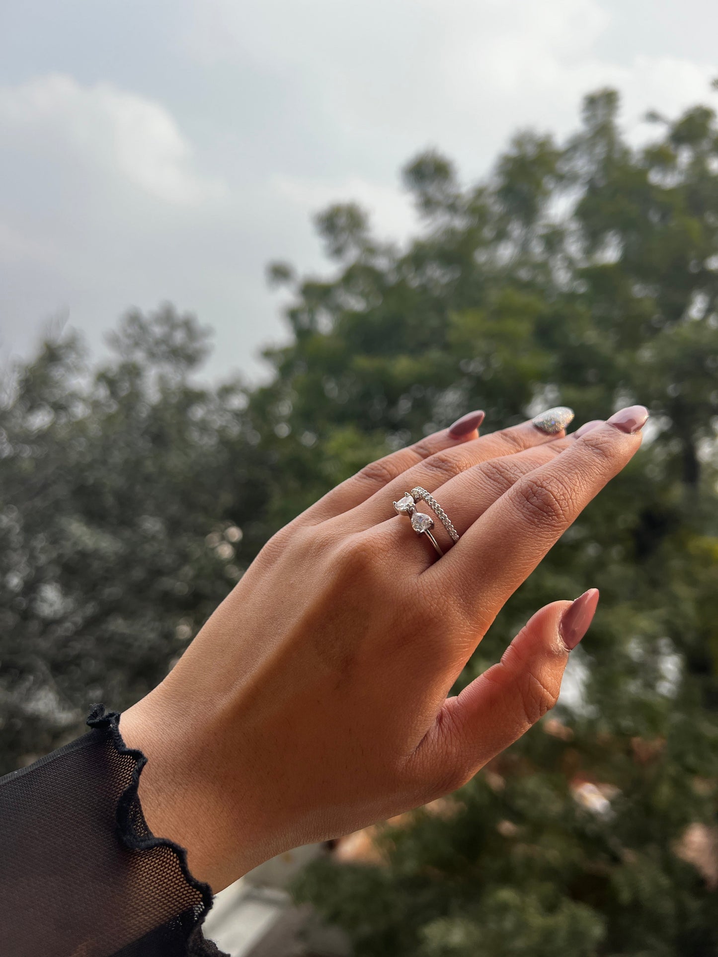 Bow stacked-effect silver ring