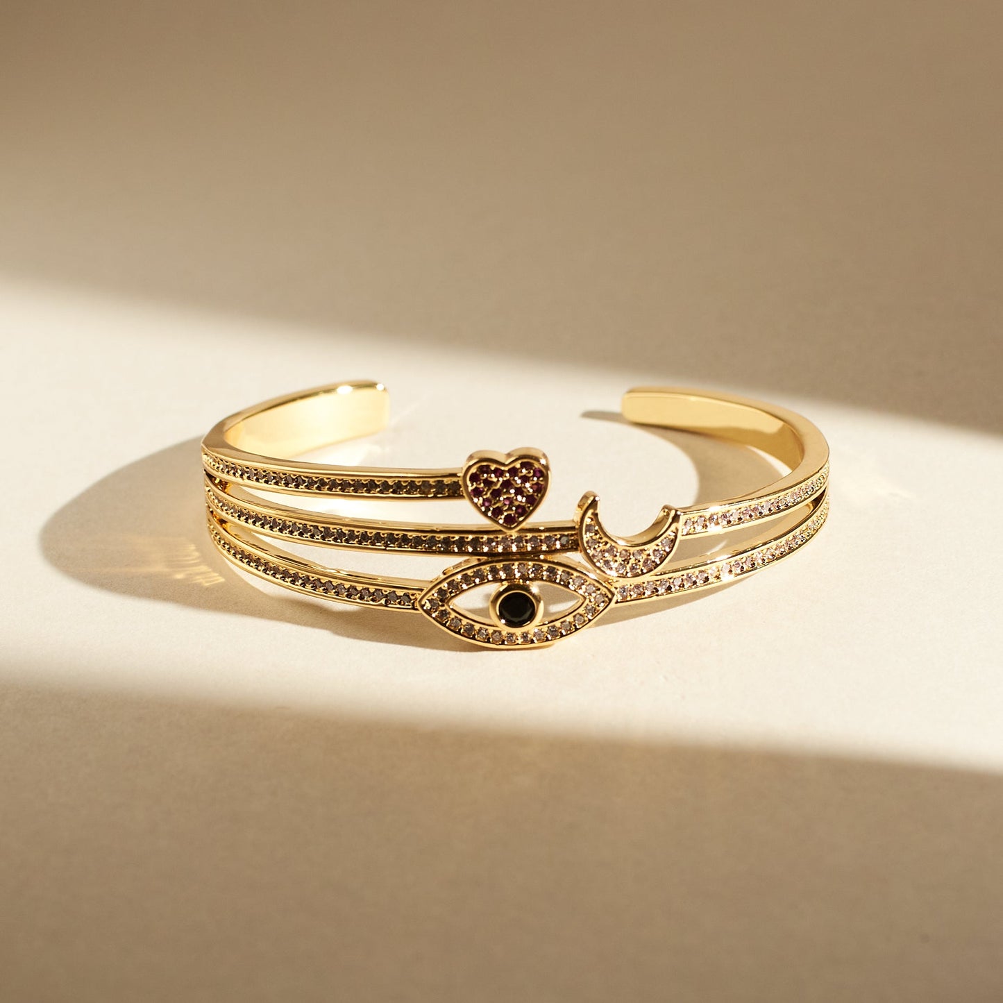 Celestial Love and Eye Charm Gold Cuff Salty