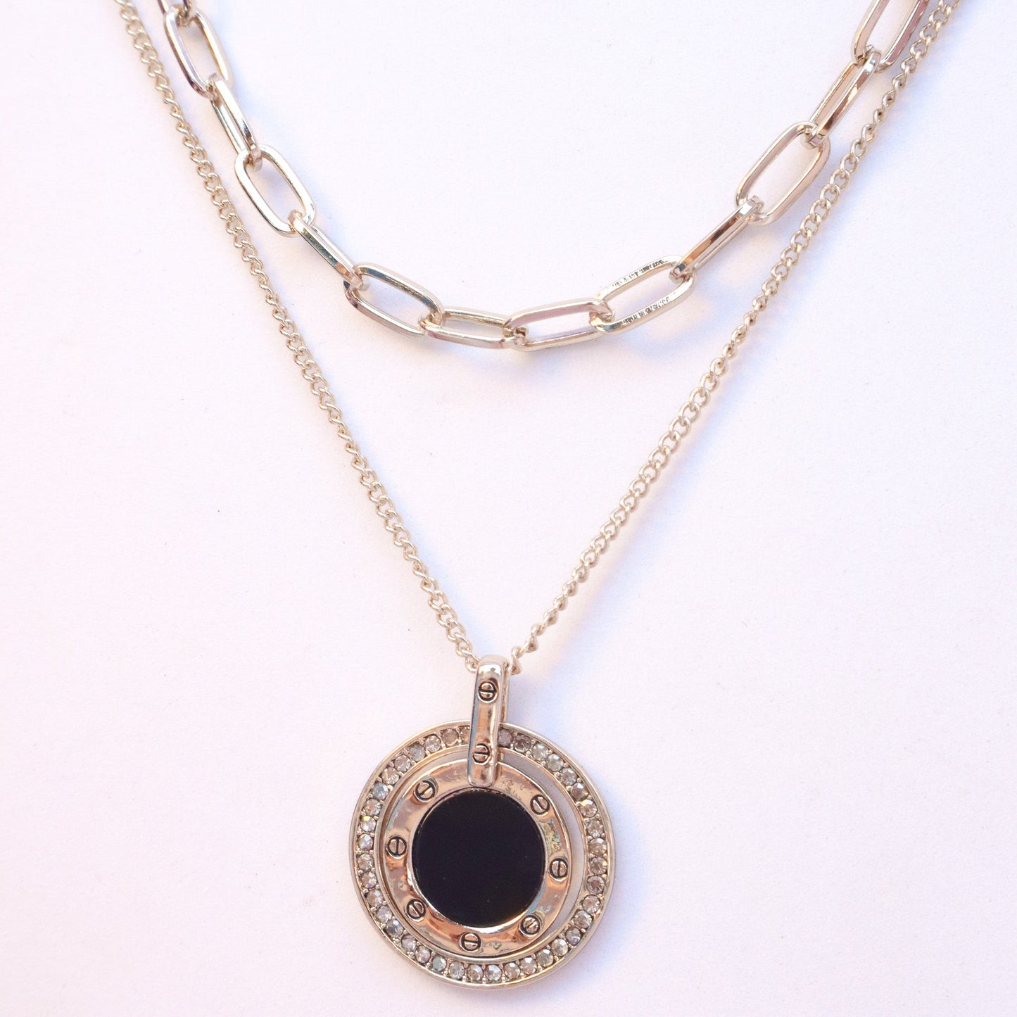 Chain Black Round Charm Necklace