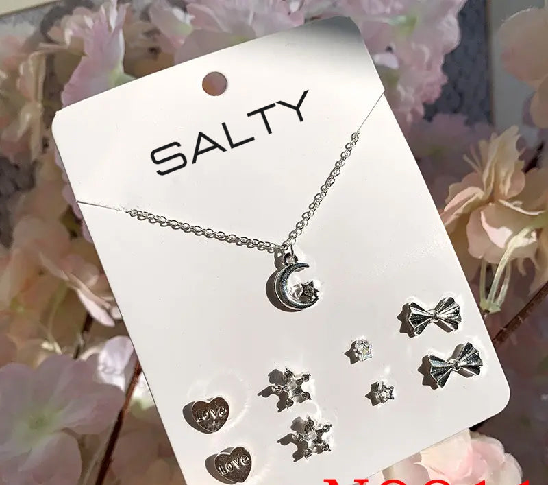 Crescent Necklace and Set of 4 Studs Combo