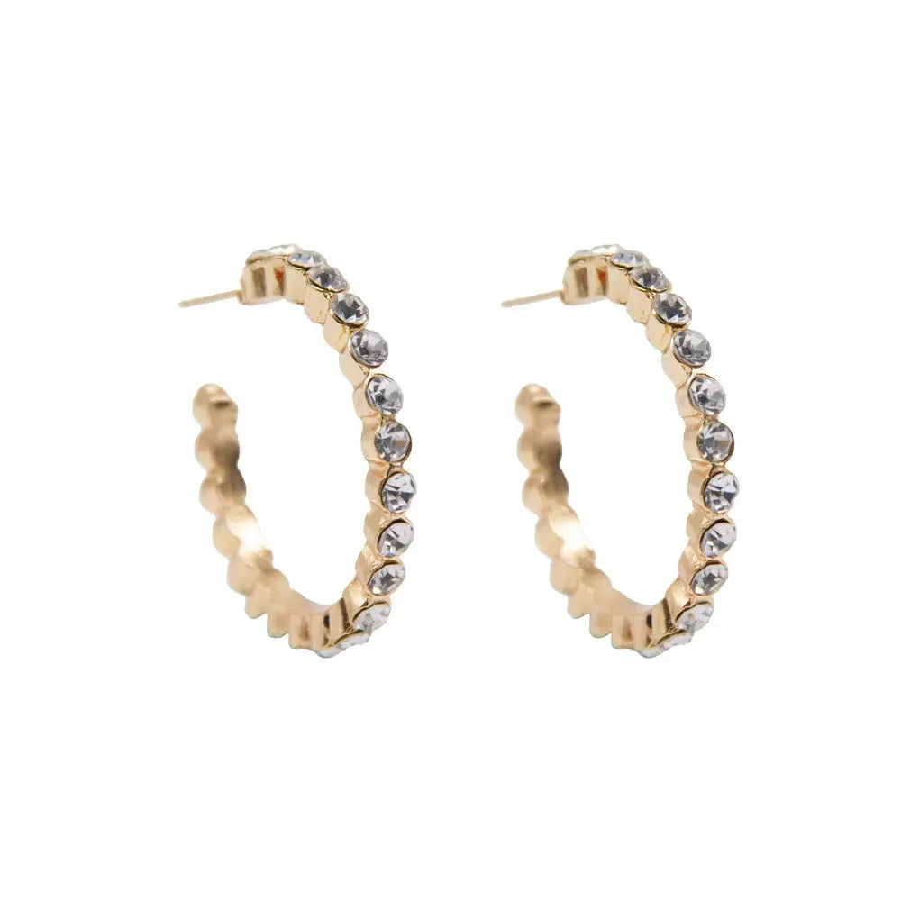 Crystal Zirconia Open Hoop Gold Plated Brim Earrings