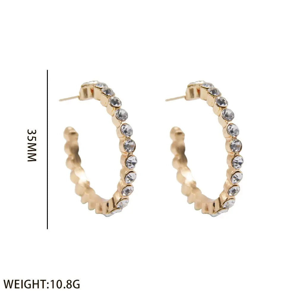 Crystal Zirconia Open Hoop Gold Plated Brim Earrings