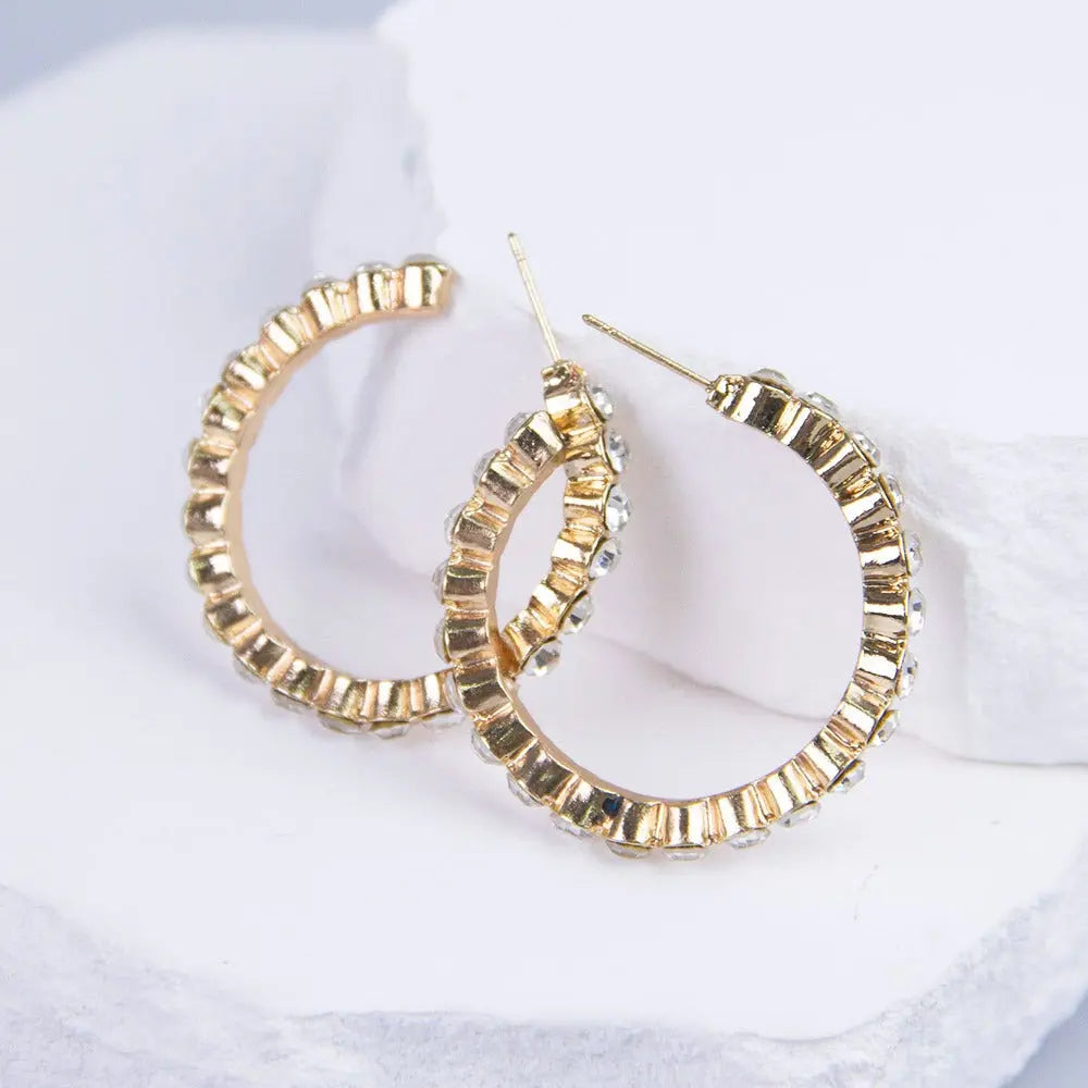Crystal Zirconia Open Hoop Gold Plated Brim Earrings