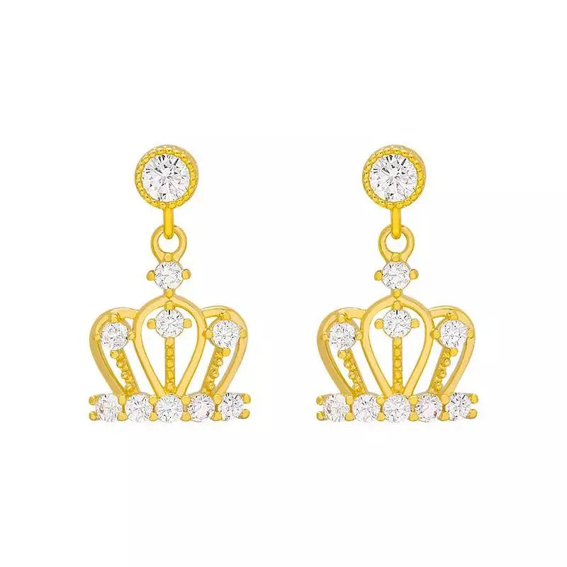 Cute Shine Simple Crown Earrings Gold | Salty