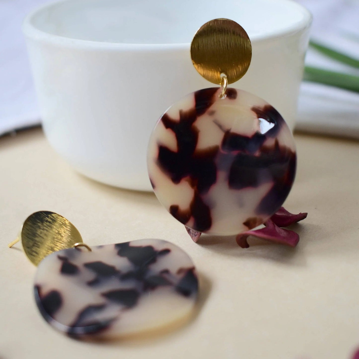 Round Shaped Leopard Acrylic Gold Drop Earrings