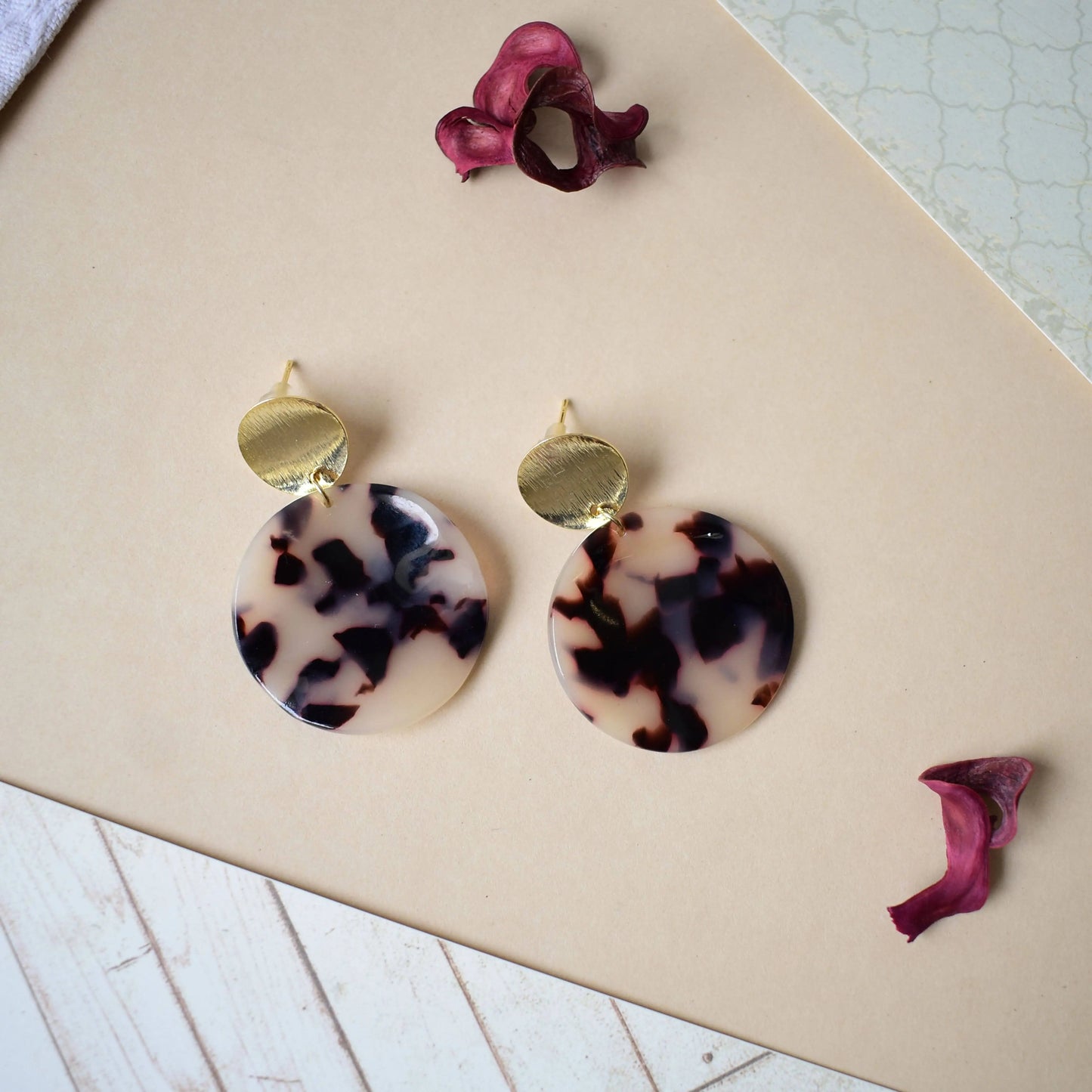 Round Shaped Leopard Acrylic Gold Drop Earrings