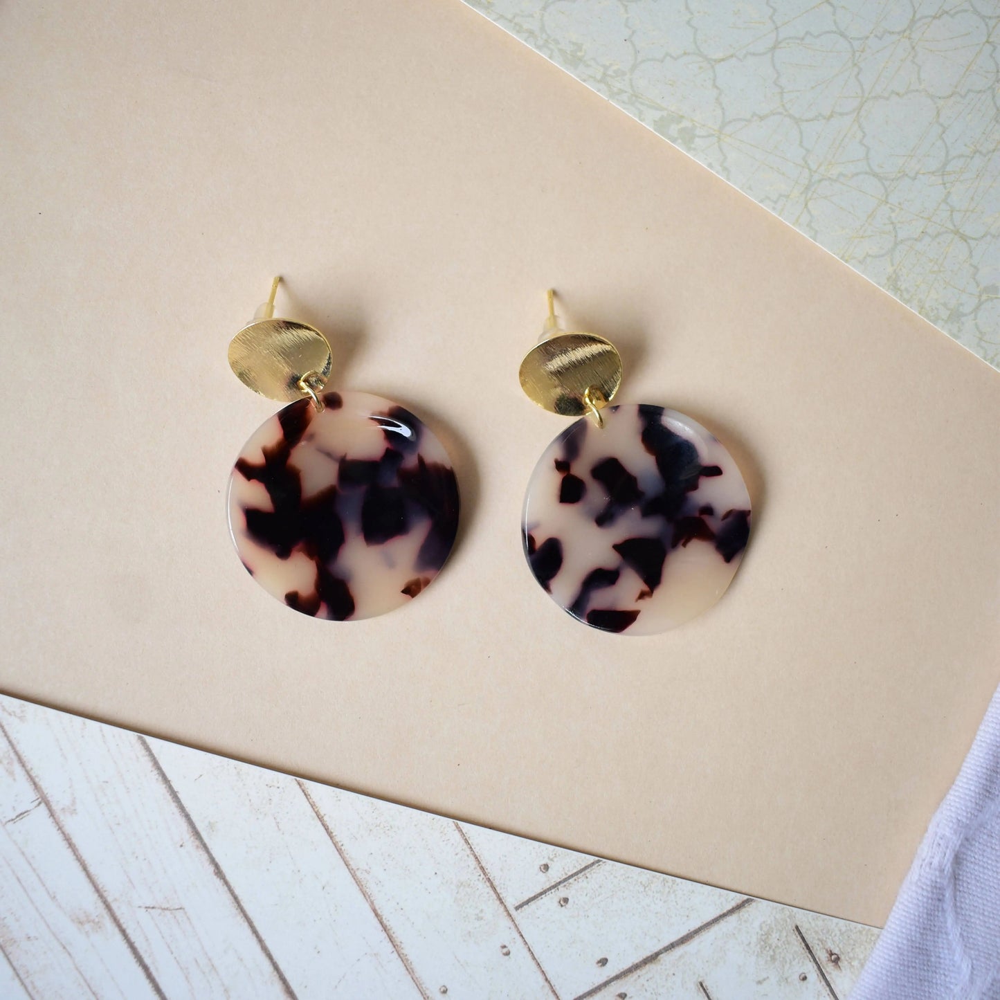 Round Shaped Leopard Acrylic Gold Drop Earrings