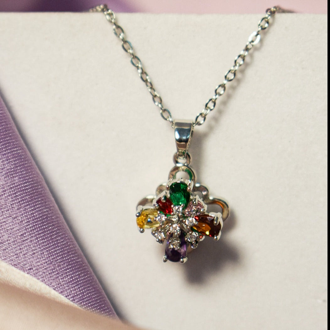 Timeless Opulence Silver Kaleidoscope Spinning Necklace Salty