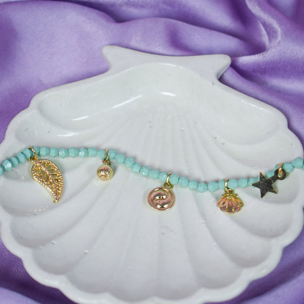 Sea Green Beaded Charms Bracelet Salty