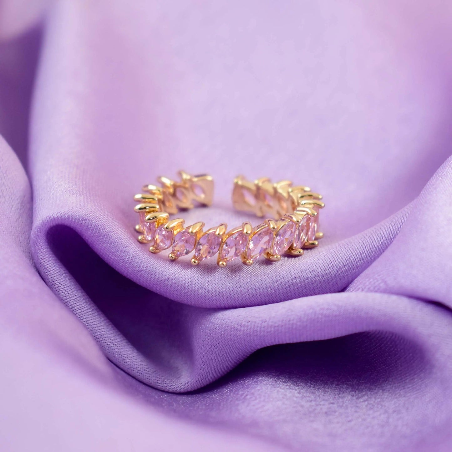 Pink leaf gold tennis ring