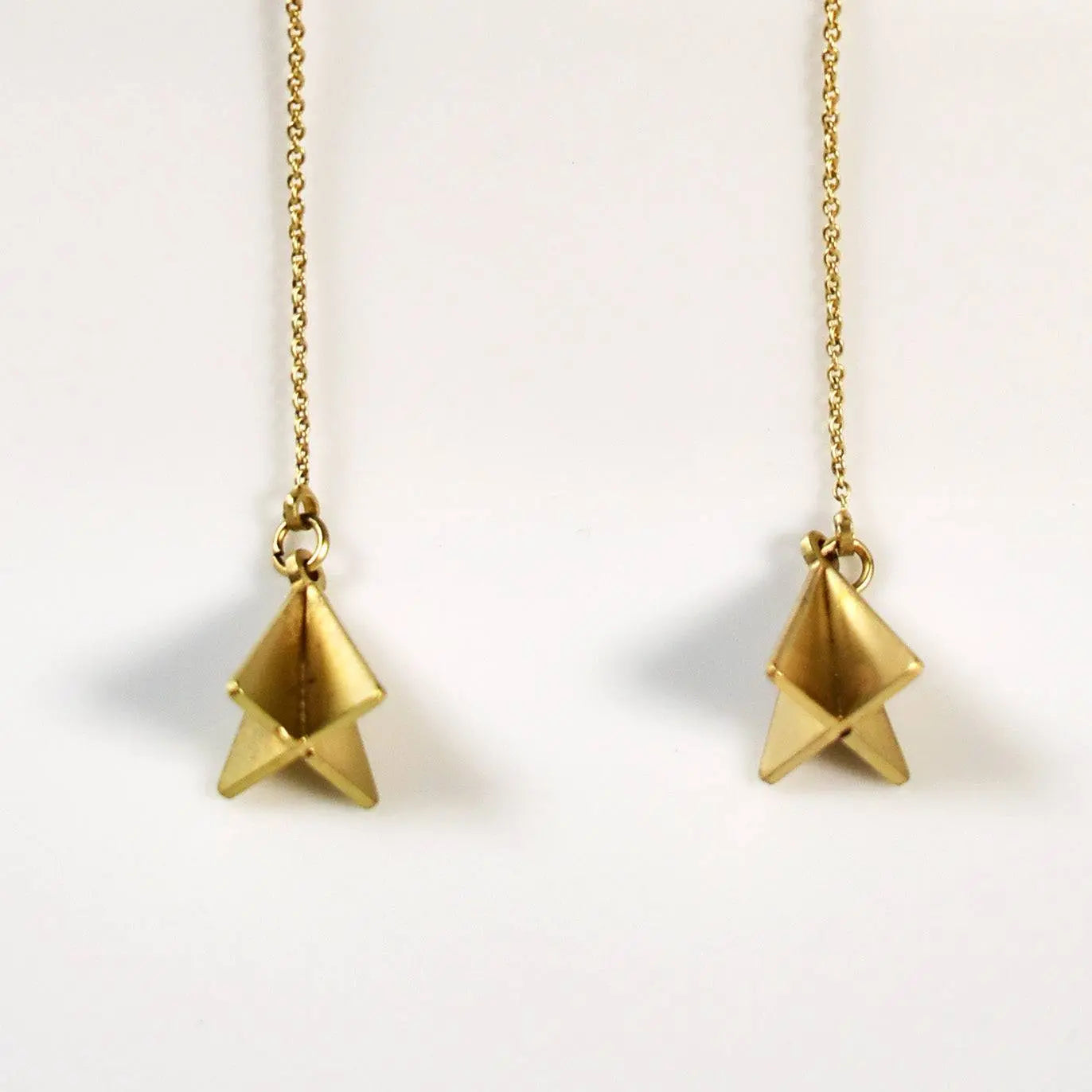 Pyramid Threader Pull-out Drop Earrings - Gold