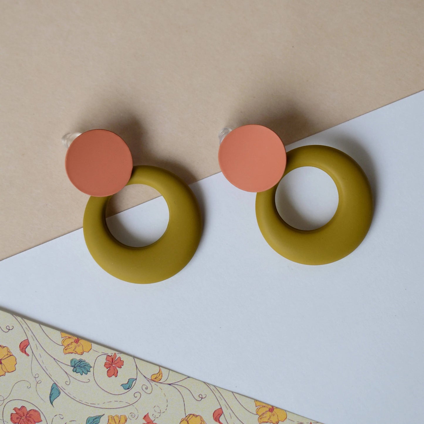 Geometric Stud Earrings Orange