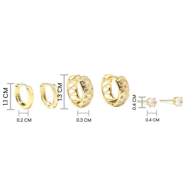 Set of 3 Bold Gold Earrings