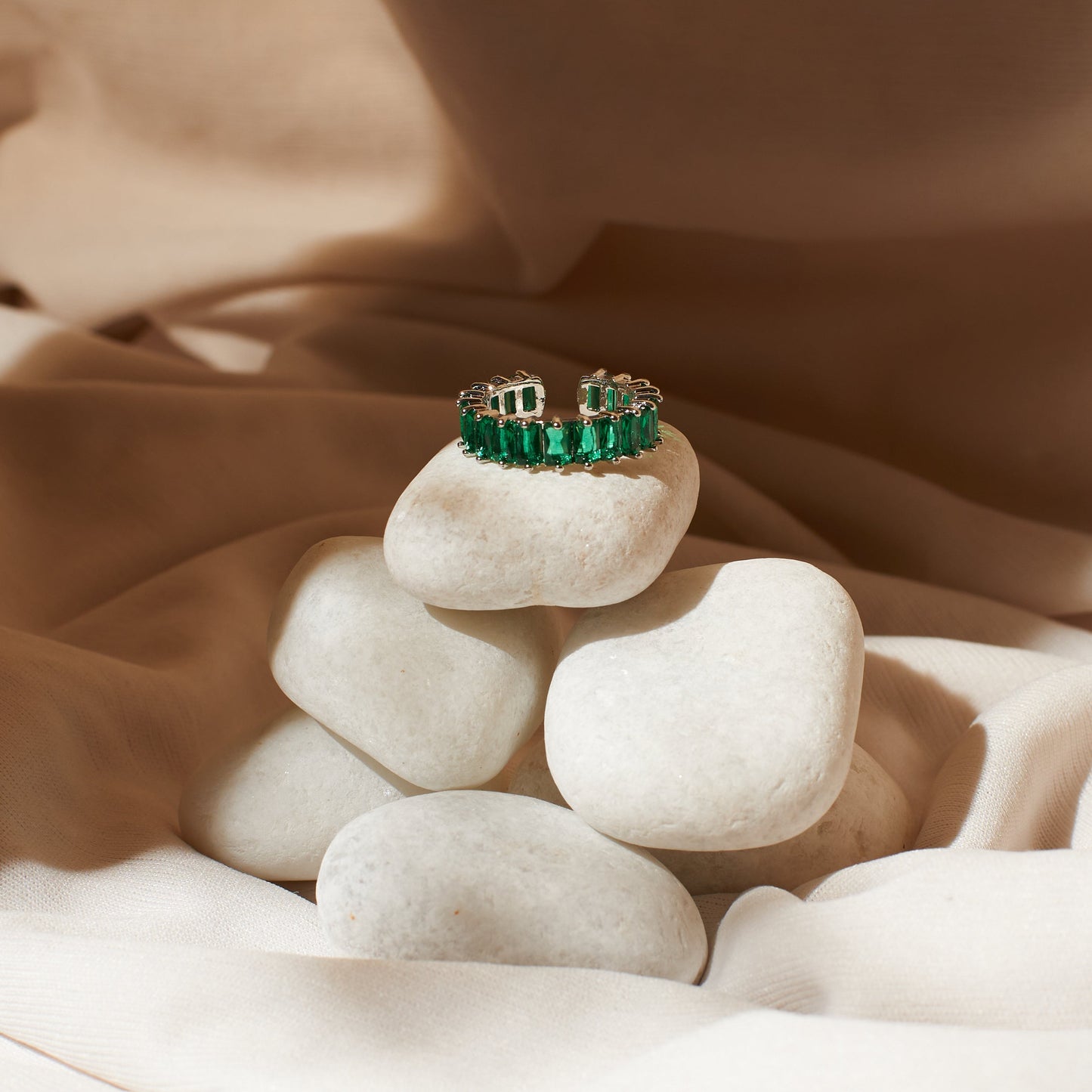 Emerald Cubic Tennis Ring Salty