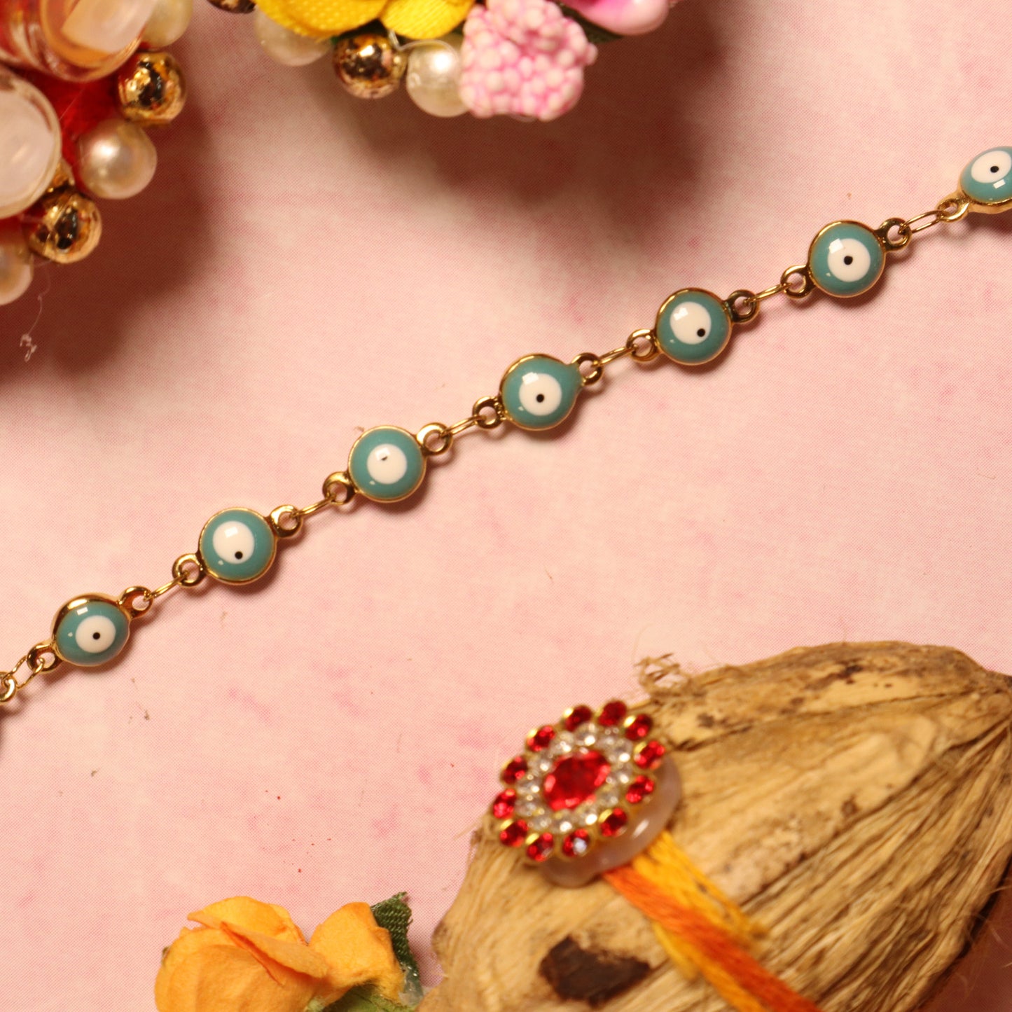 Set of 3 Multi Coloured Evil Eye Rakhi For Siblings Salty