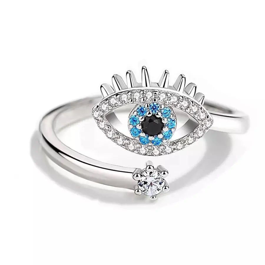 Cute Evil Eye Adjustable Ring - Silver | Salty