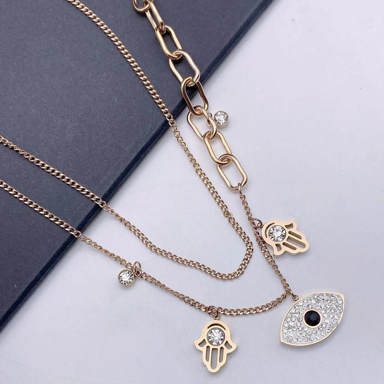 Evil Eye Hamsa Layered Necklace Salty