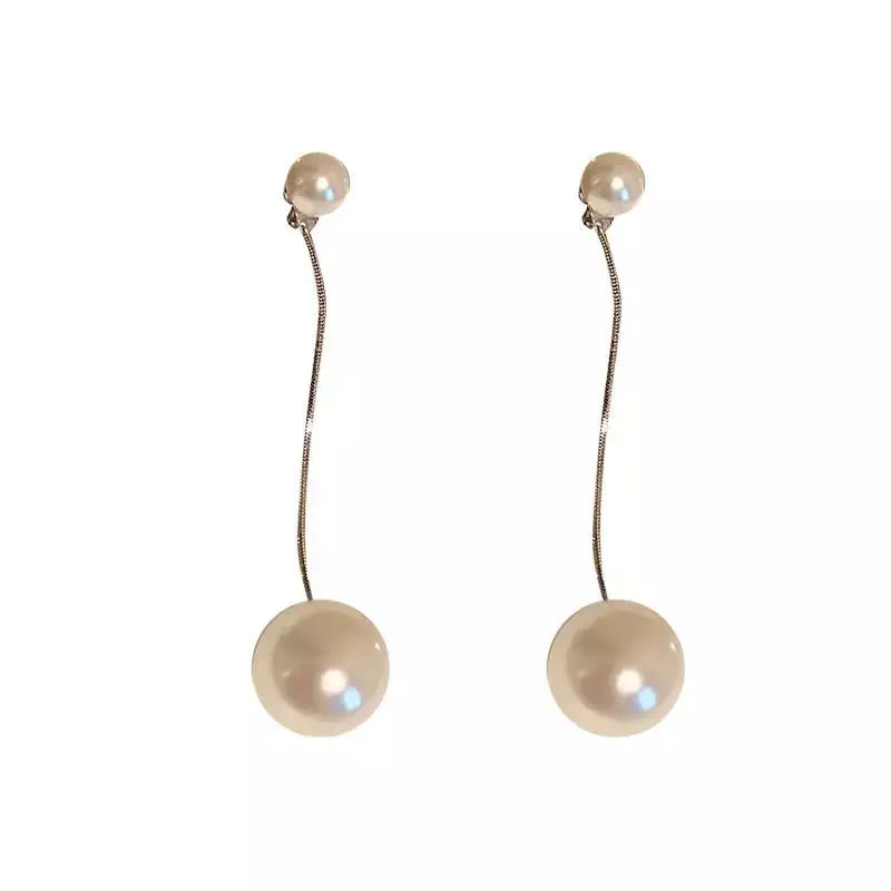 2-in-1 Big Pearl Dangle Drop Earrings - Gold | Salty