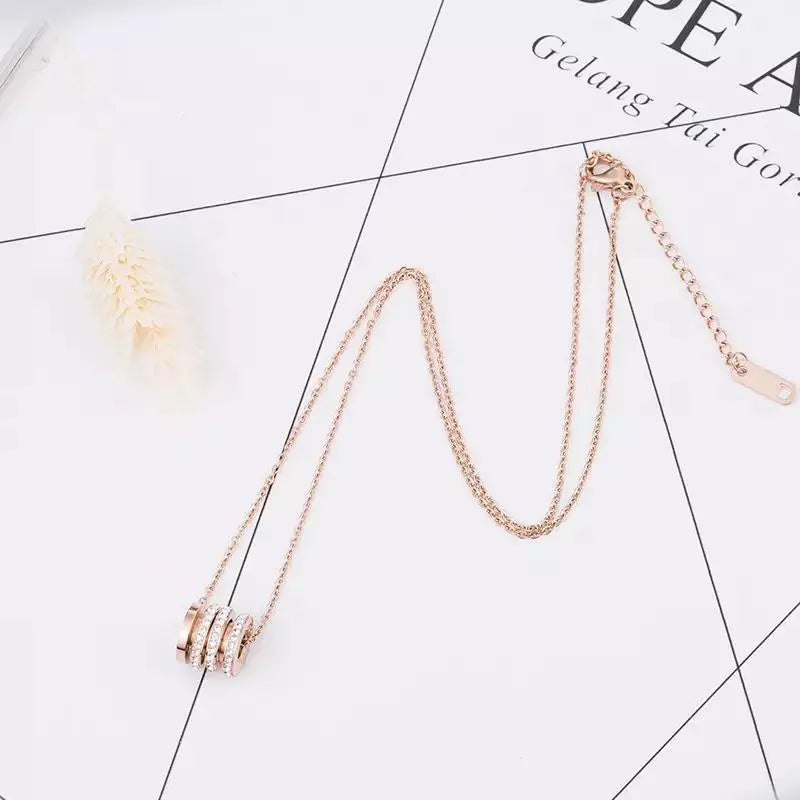 Four Circle Studded Rotating Rose Gold Necklace - Stainless Steel | Salty