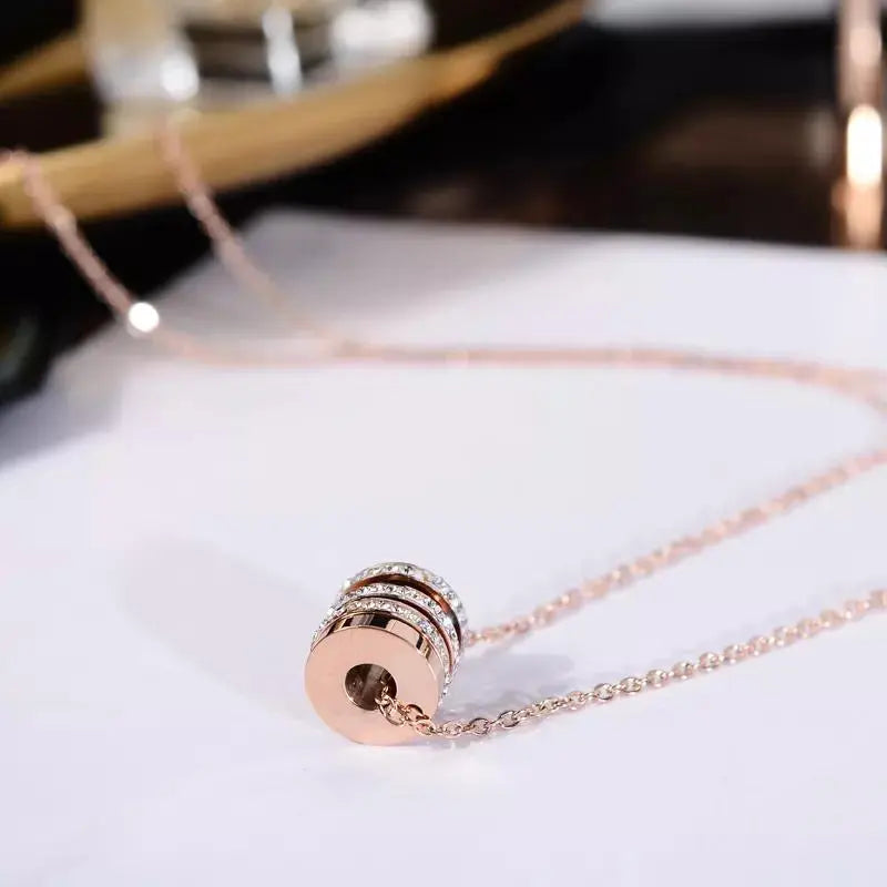 Four Circle Studded Rotating Rose Gold Necklace - Stainless Steel | Salty