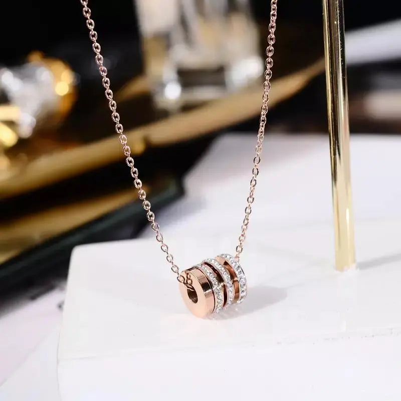 Four Circle Studded Rotating Rose Gold Necklace - Stainless Steel | Salty