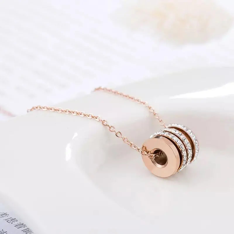 Four Circle Studded Rotating Rose Gold Necklace - Stainless Steel | Salty