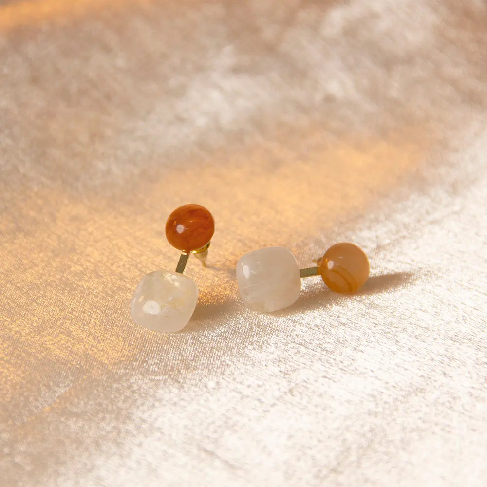 French Vintage Semitransparent Oblate Goldplated Stud Earrings