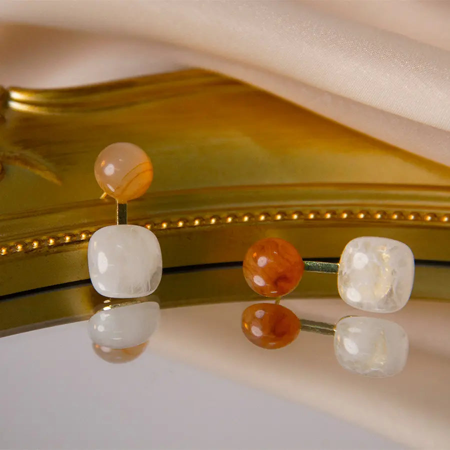 French Vintage Semitransparent Oblate Goldplated Stud Earrings