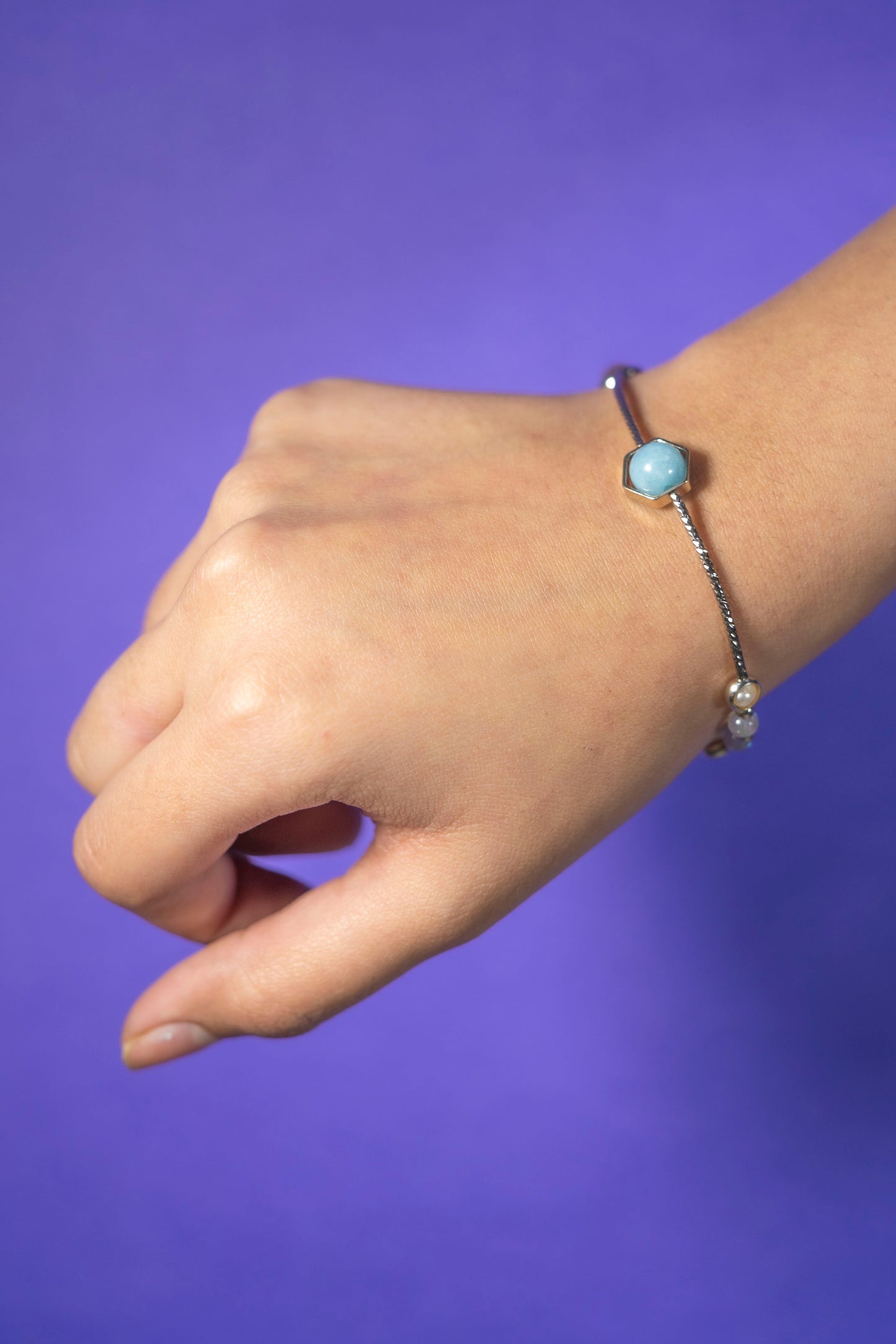 Gema Pink Blue Stone Chain Bracelet