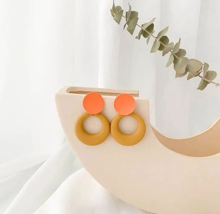 Geometric Stud Earrings Orange