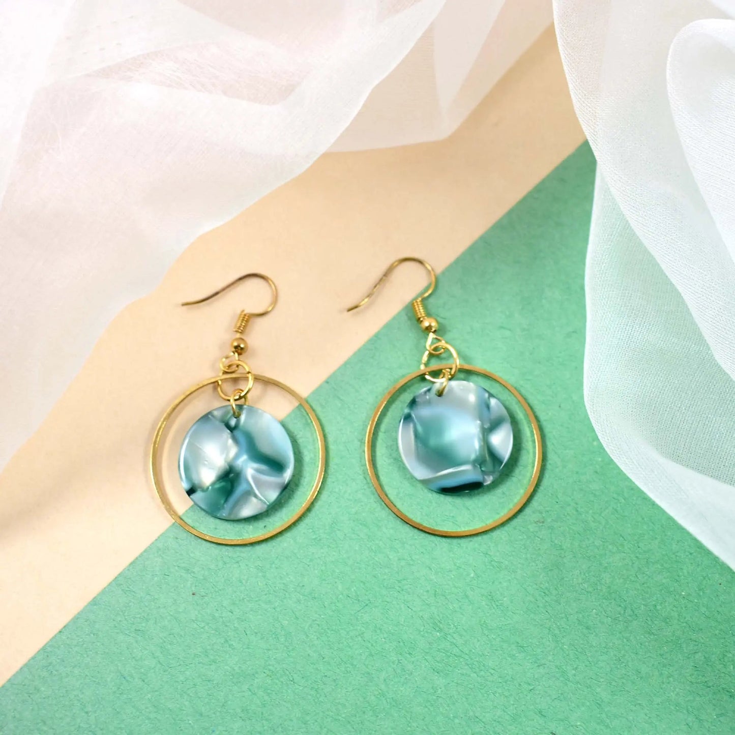 Geometric Acetate Greek Style Round Earrings - Pink