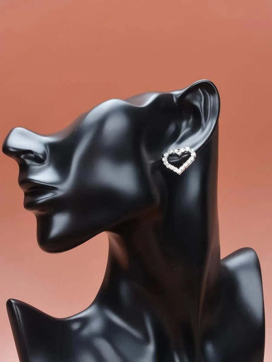 Hollow Crystal Heart Studded Earrings | Salty