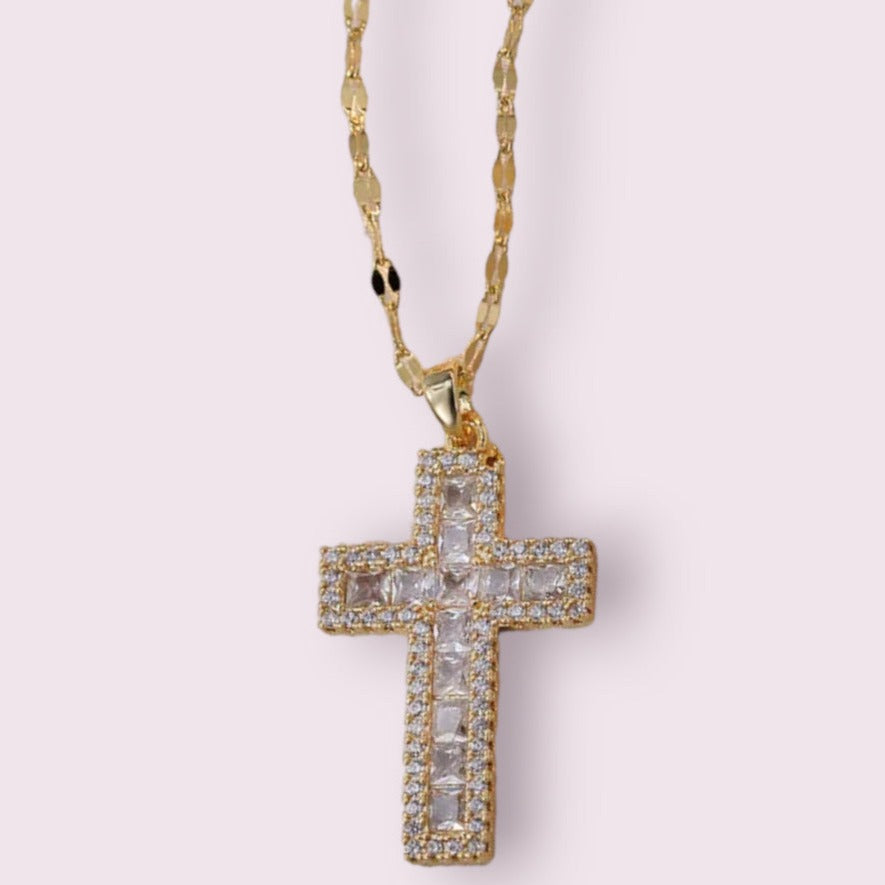 Diamond Filled Big Golden Cross Salty