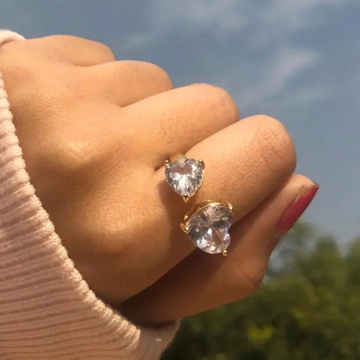 Double Heart Kylie Love Ring - Gold | Salty