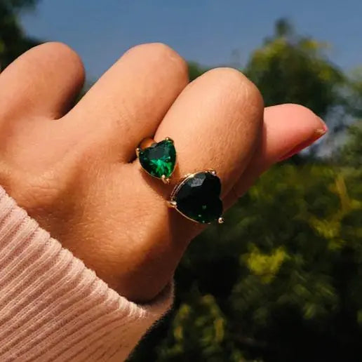 Emerald Double Heart Kylie Love Ring - Gold | Salty