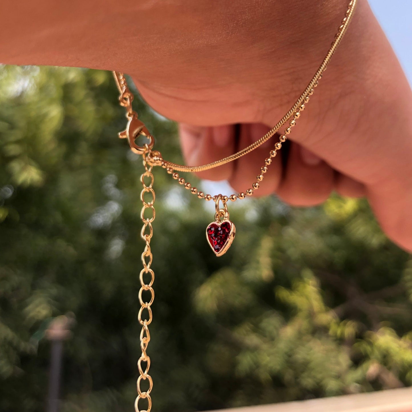 Double Chain Love Bracelet - Red